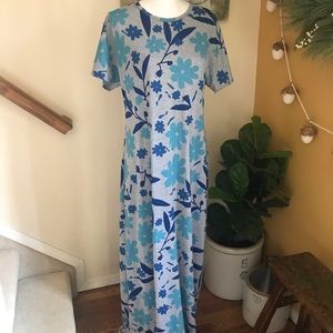 Lularoe Maria maxi dress gray blue floral size M